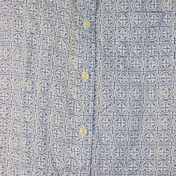 J. Crew Mens Blue and White Patterned Casual Shirt Linen Blend Slim Fit Med - Picture 3 of 8